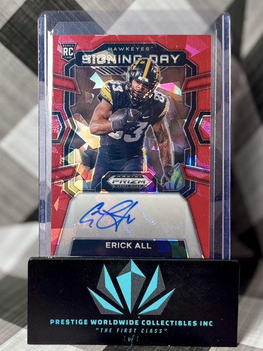 Erick All 2024 Prizm Draft Picks Signing Day Auto Red Ice #SD-EAL Bengals RC