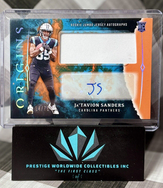 Ja'Tavion Sanders 2024 Origins Rookie Jumbo Jersey Auto Orange /75 #RSA-JSA CAR
