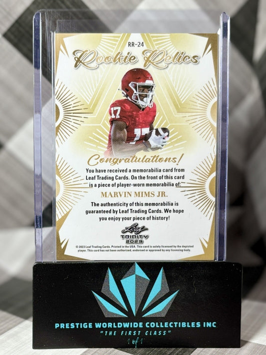 Marvin Mims 2023 Leaf Trinity Rookie Relics Jersey Patch #RR-24 DEN Broncos RC