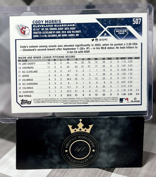 Cody Morris 2023 Topps Series 2 Rookie Blue Sparkle /999 #507 CLE Guardians RC
