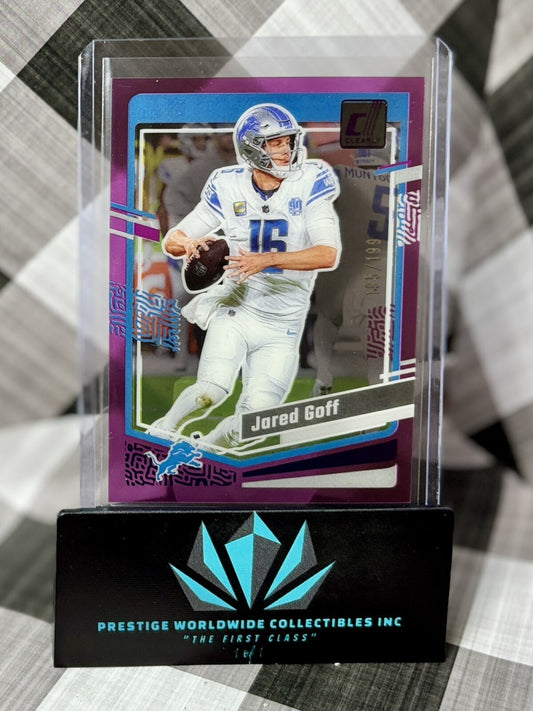 Jared Goff 2023 Panini Clearly Donruss Purple /199 #18 Detroit Lions