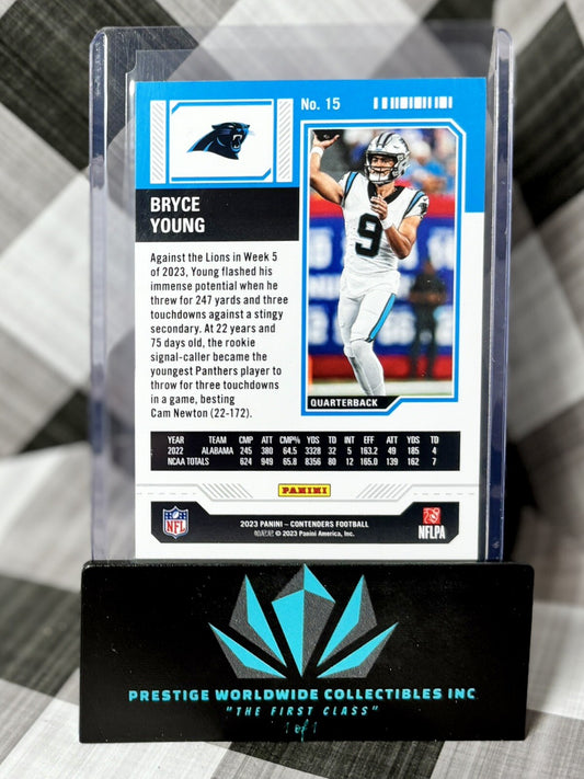 Bryce Young 2023 Panini Contenders Rookie Season Ticket #15 Carolina Panthers RC
