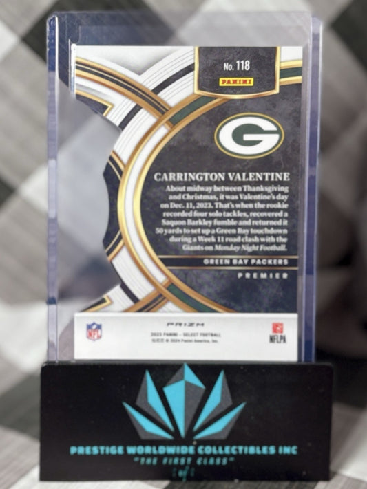 Carrington Valentine 2023 Select Premier Rookie Black Gold Die-Cut #118 Packers