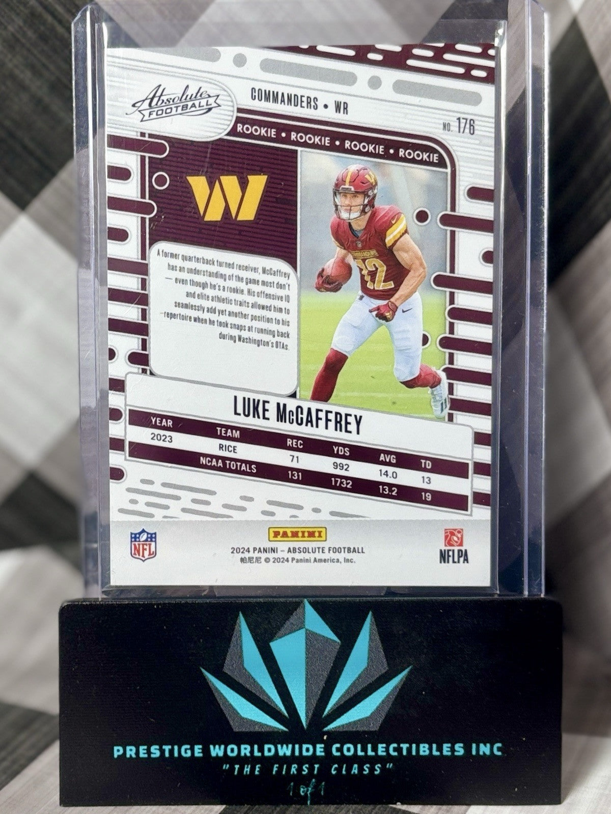 Luke McCaffrey 2024 Absolute Rookie Spectrum /350 #176 Washington Redskins RC