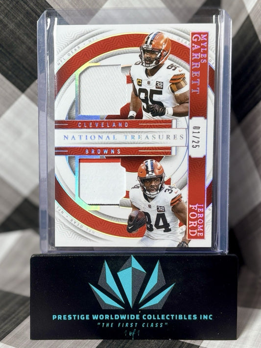 Myles Garrett Jerome Ford 2024 National Treasures Dual Patch 01/25 #GCM-CLE Cle